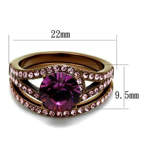 Coffee Light Stainless Steel Ring with Top Grade Crystal