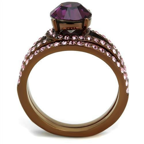 Coffee Light Stainless Steel Ring with Top Grade Crystal