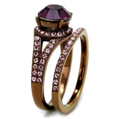 Coffee Light Stainless Steel Ring with Top Grade Crystal