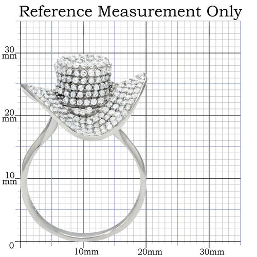 Cowboy Hat Rhodium 925 Sterling Silver Ring with AAA Grade CZ  in Clear