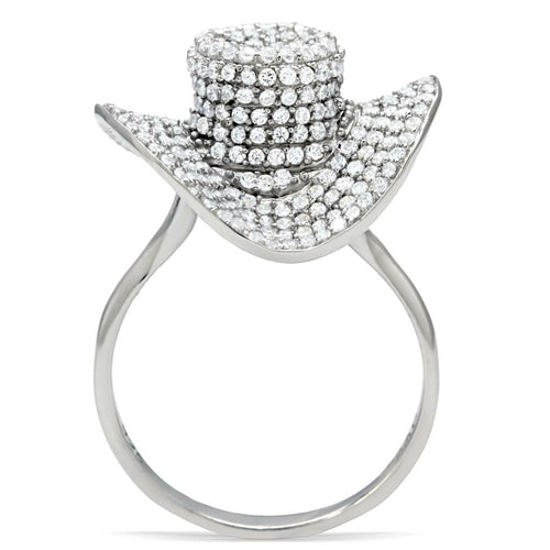 Cowboy Hat Rhodium 925 Sterling Silver Ring with AAA Grade CZ  in Clear