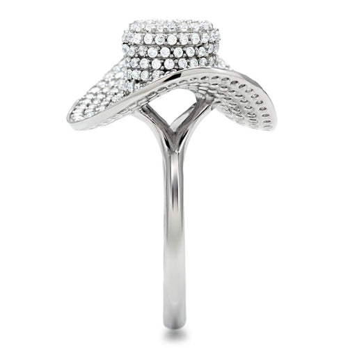 Cowboy Hat Rhodium 925 Sterling Silver Ring with AAA Grade CZ  in Clear