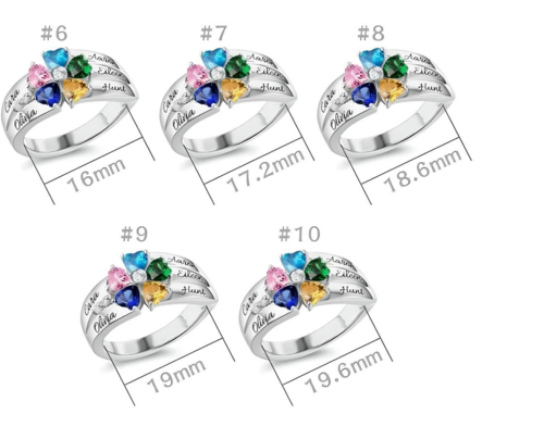 Personalised birthstone ring with name - Heart ring with 5 diamonds