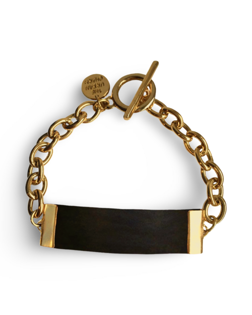 Black Leather and Chain ID Toggle Bracelet by The Urban Charm