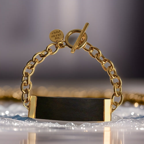 Black Leather and Chain ID Toggle Bracelet by The Urban Charm