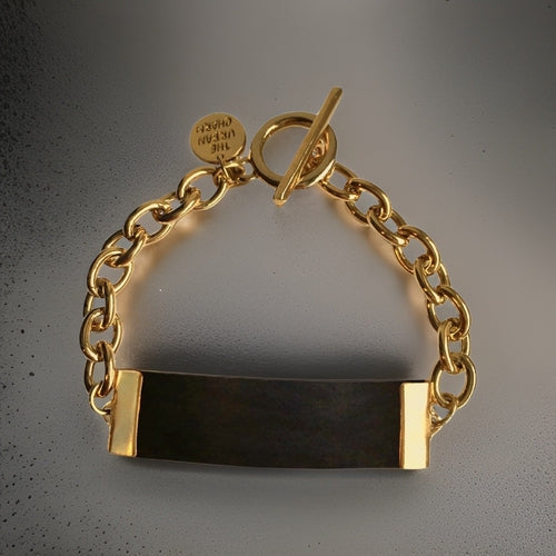 Black Leather and Chain ID Toggle Bracelet by The Urban Charm