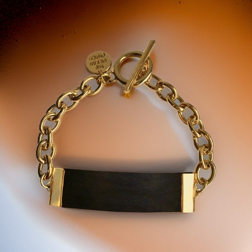 Black Leather and Chain ID Toggle Bracelet by The Urban Charm