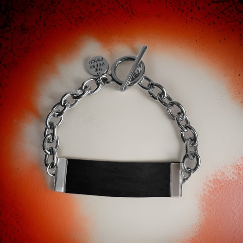 Black Leather and Chain ID Toggle Bracelet by The Urban Charm