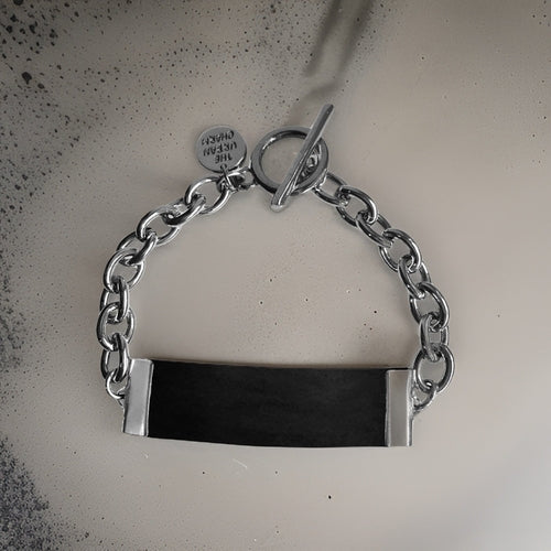 Black Leather and Chain ID Toggle Bracelet by The Urban Charm