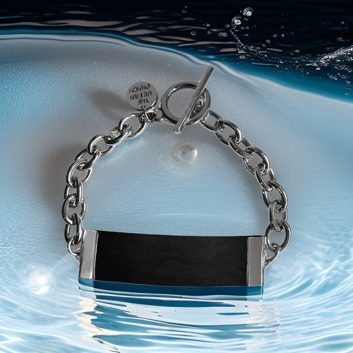 Black Leather and Chain ID Toggle Bracelet by The Urban Charm