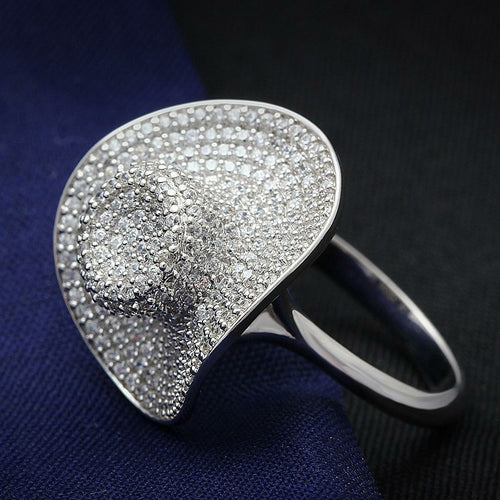 Cowboy Hat Rhodium 925 Sterling Silver Ring with AAA Grade CZ  in Clear